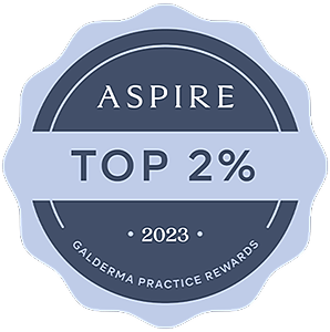 Aspire Top 2% Galderma Practice Rewards badge 2023