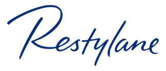 Restylane logo in blue script font.