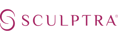 Sculptra logo on a black background.