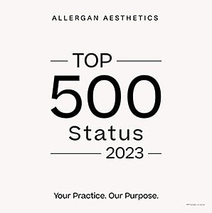 Allergan Aesthetics Top 500 Status 2023 badge.
