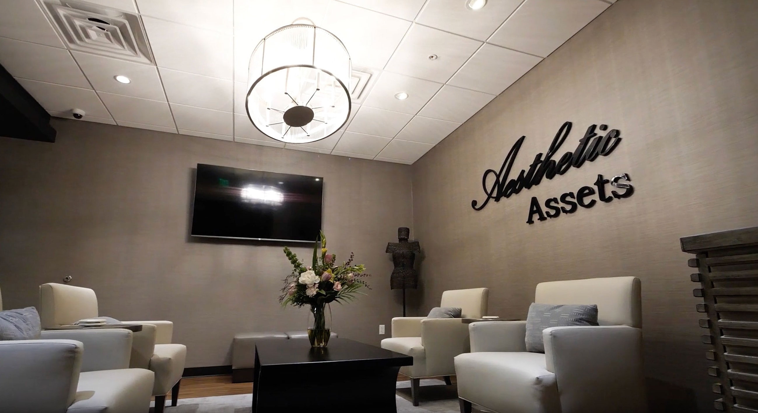 Modern waiting room with aesthetic decor.