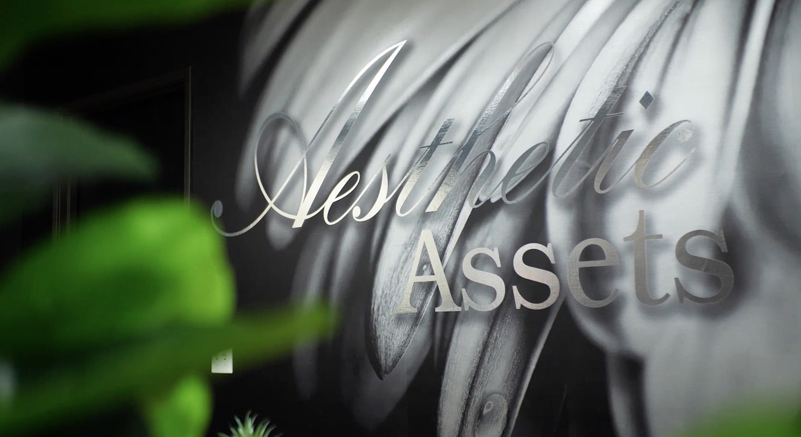 Aesthetic Assets wall art with green plants.